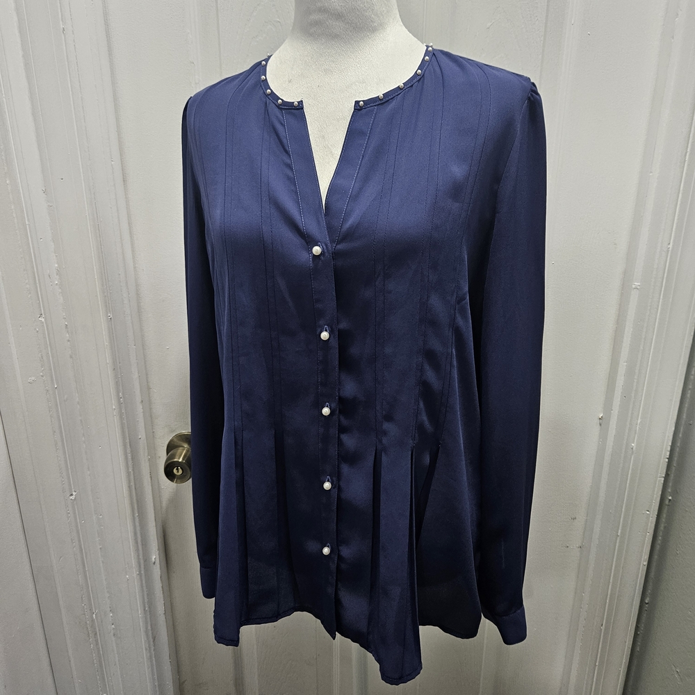 Karl Lagerfeld Navy Blouse with Pearl Buttons